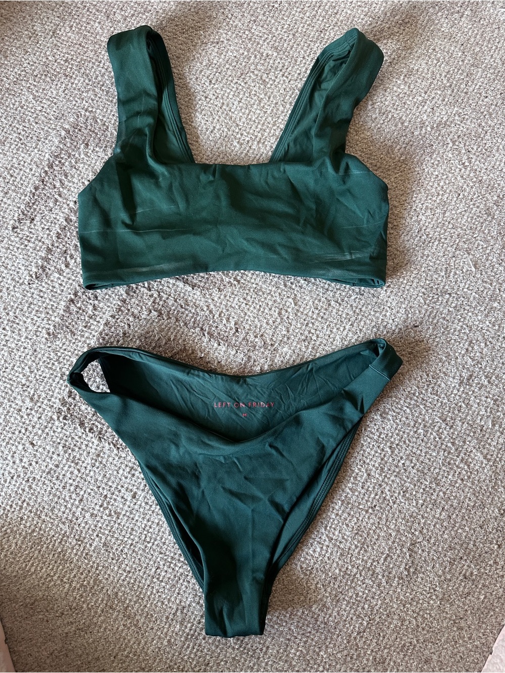 Left On Friday Forest Green Bikini Set Square Neck Top + Bottom M